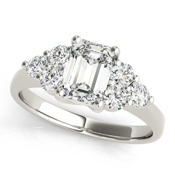 Emerald Cut Diamond with Cluster side stones Engagement Ring - Elgrissy Diamonds