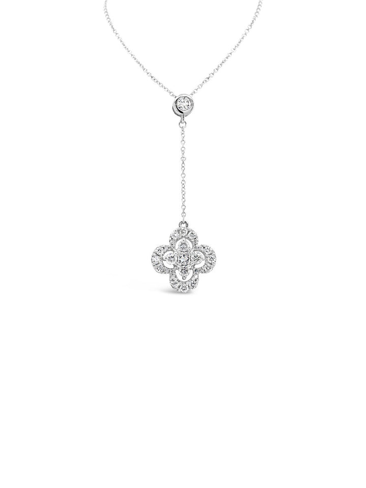 Dangling Open Halo Float Clover Pendant Necklace - Elgrissy Diamonds