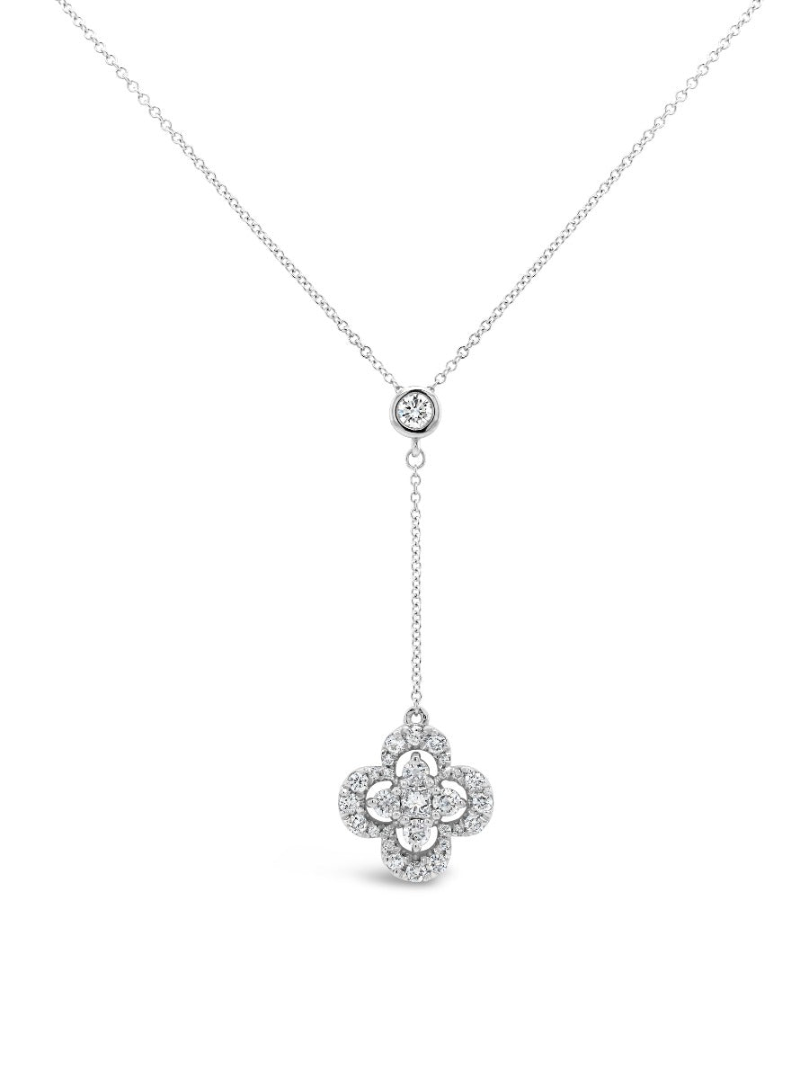 Dangling Open Halo Float Clover Pendant Necklace - Elgrissy Diamonds