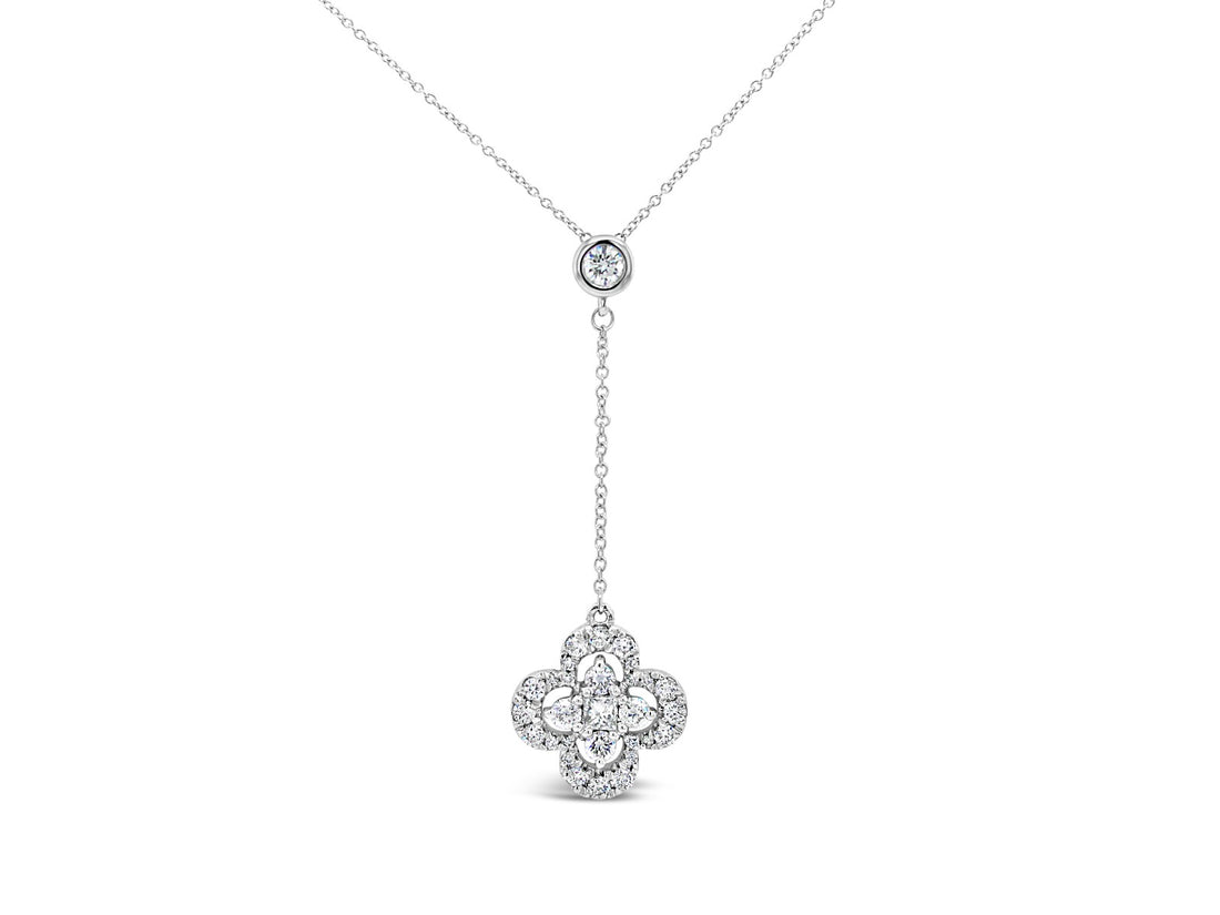 Dangling Open Halo Float Clover Pendant Necklace - Elgrissy Diamonds