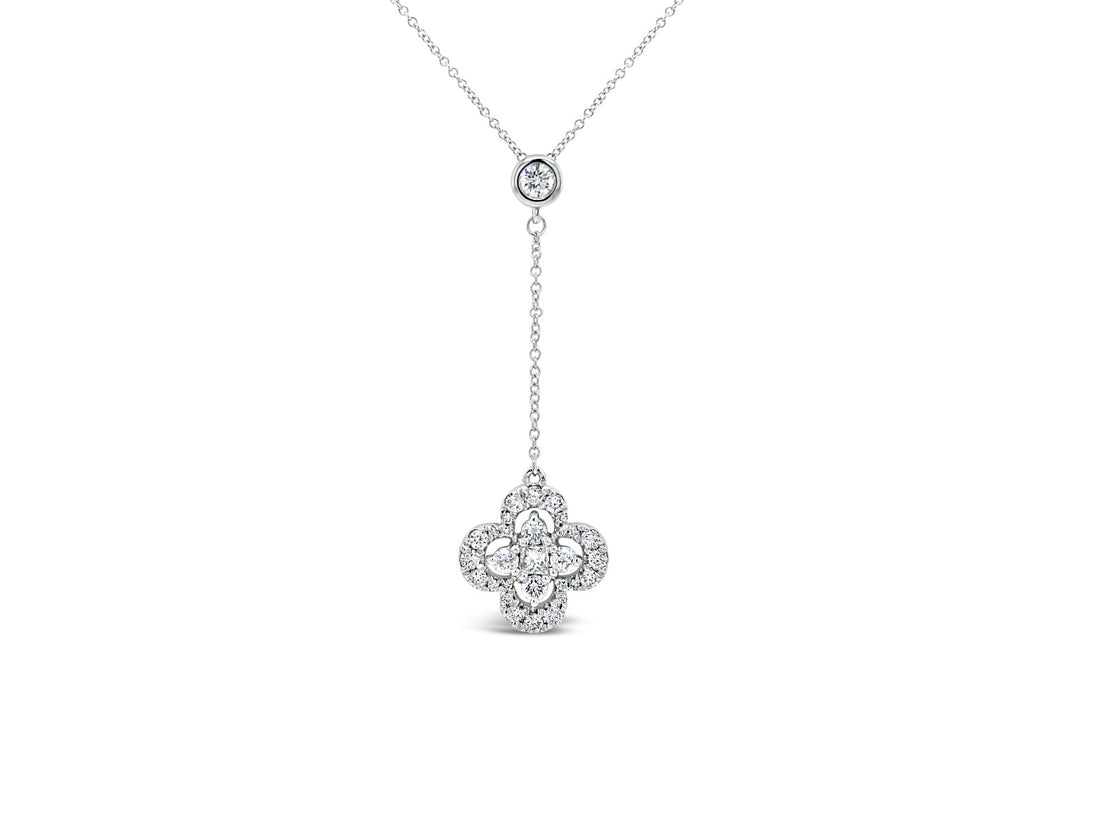 Dangling Open Halo Float Clover Pendant Necklace - Elgrissy Diamonds