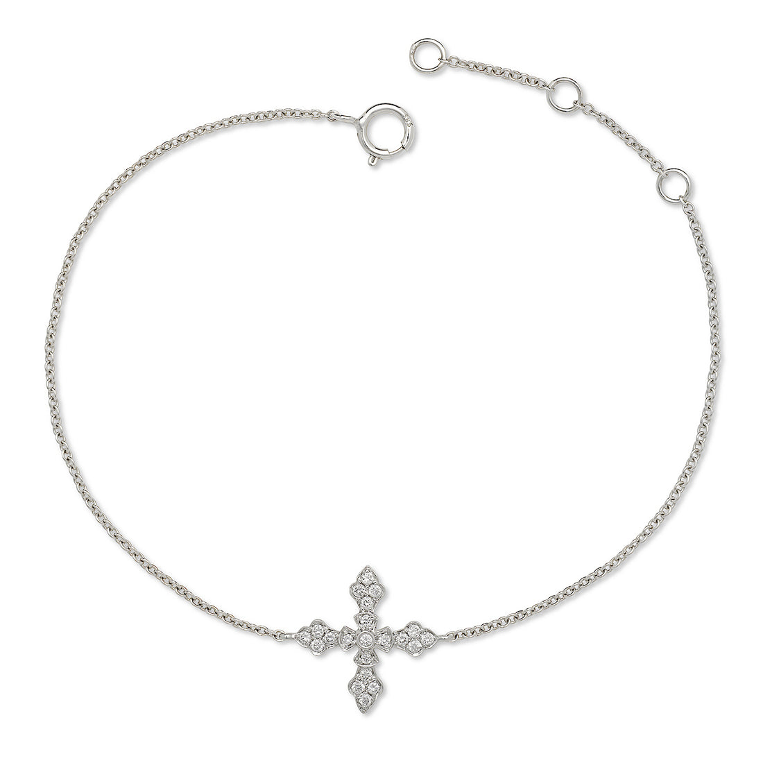 14K White Gold Delicate Cross Diamonds Bracelet