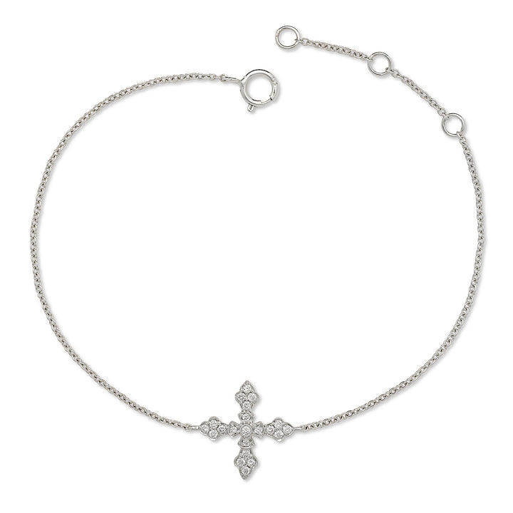 14K White Gold Delicate Cross Diamonds Bracelet