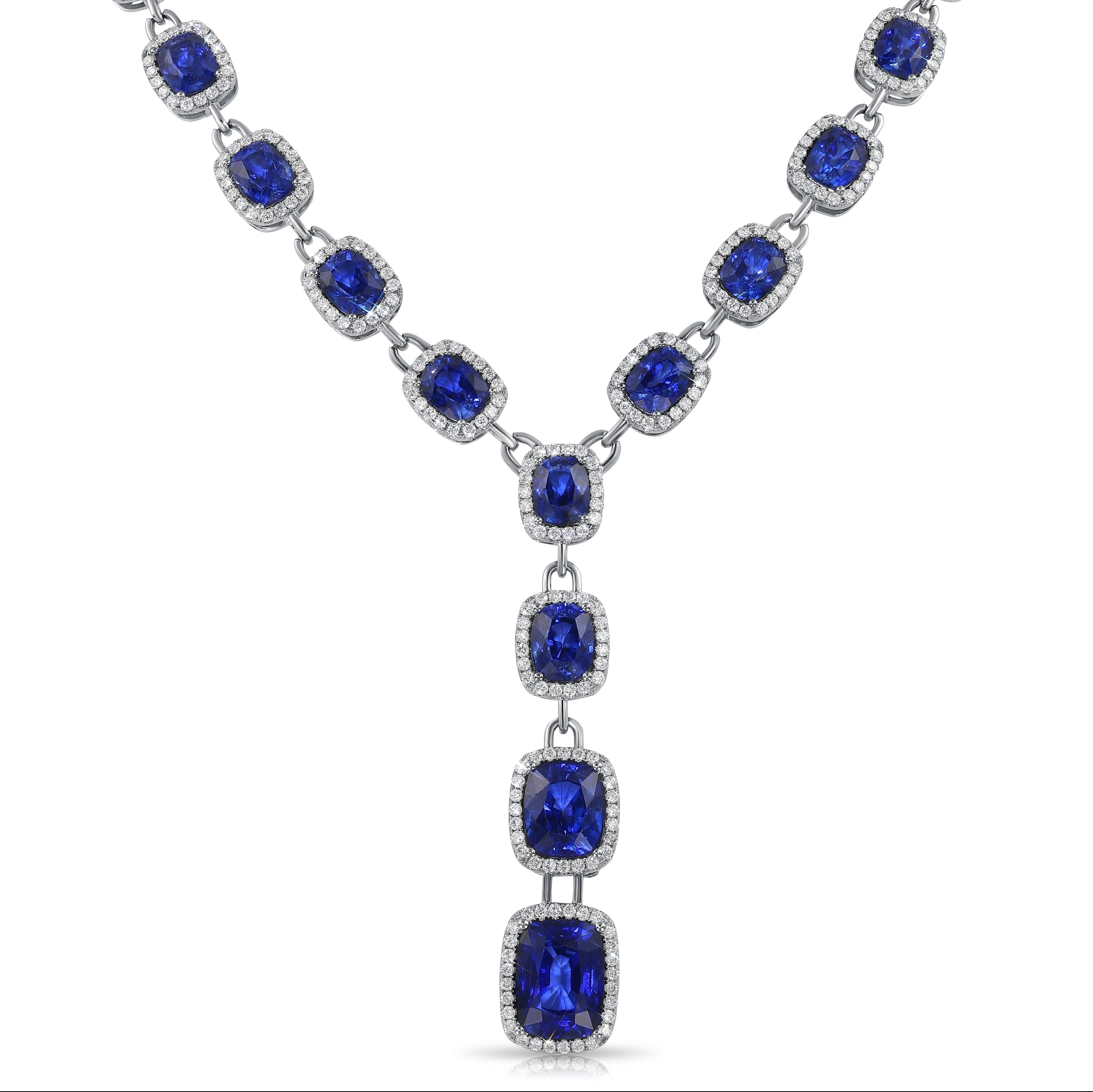 Halo Sapphire Cushion Diamonds Lariat Necklace (99.19 Ct. Tw.) for Rent