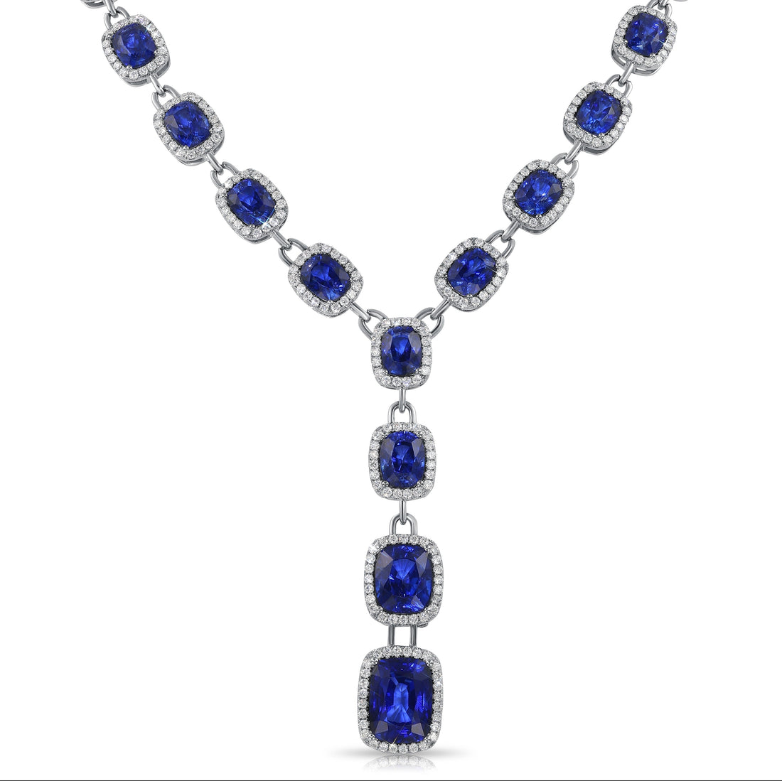 Halo Sapphire Cushion Diamonds Lariat Necklace (99.19 Ct. Tw.) for Rent