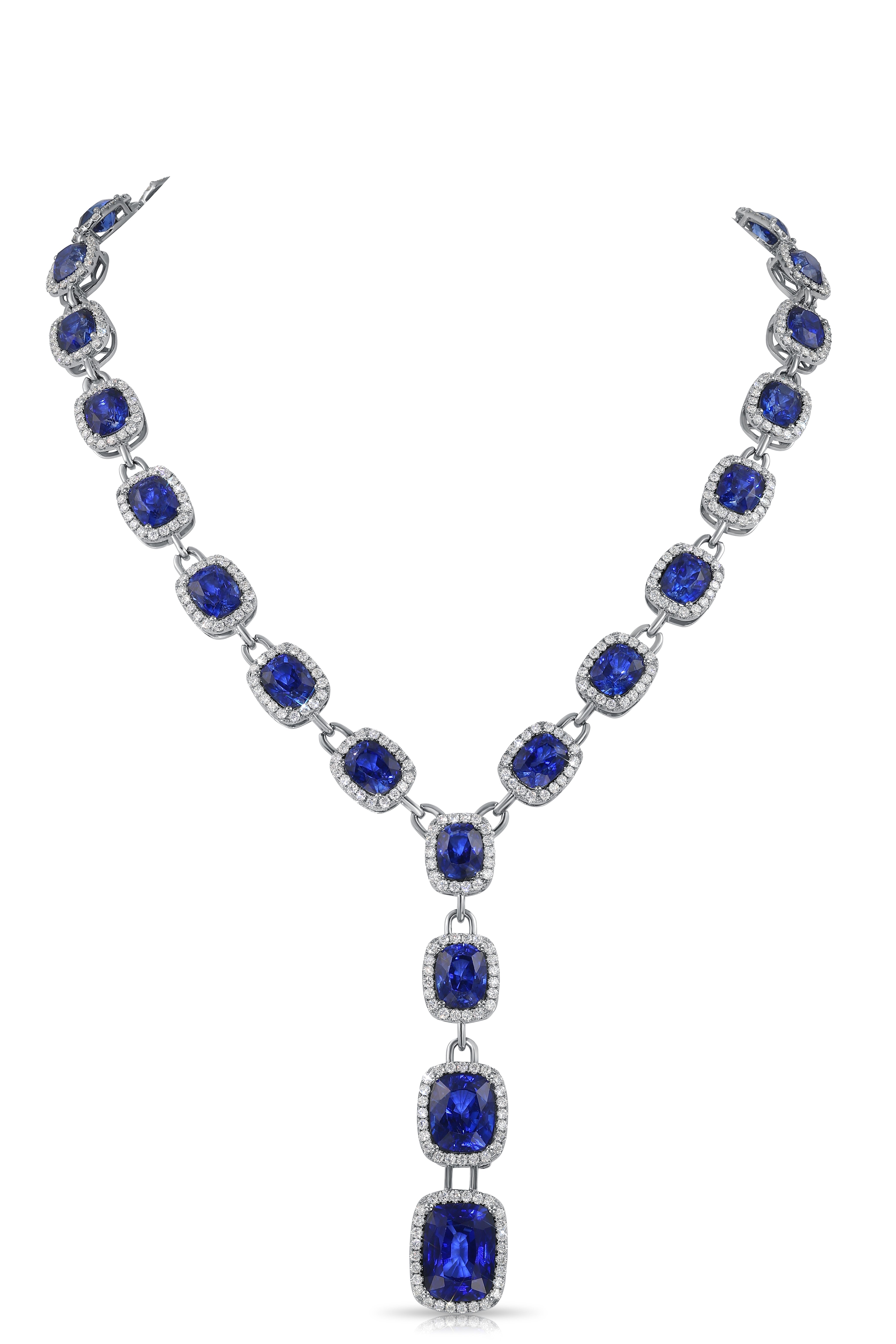 Halo Sapphire Cushion Diamonds Lariat Necklace (99.19 Ct. Tw.) for Rent