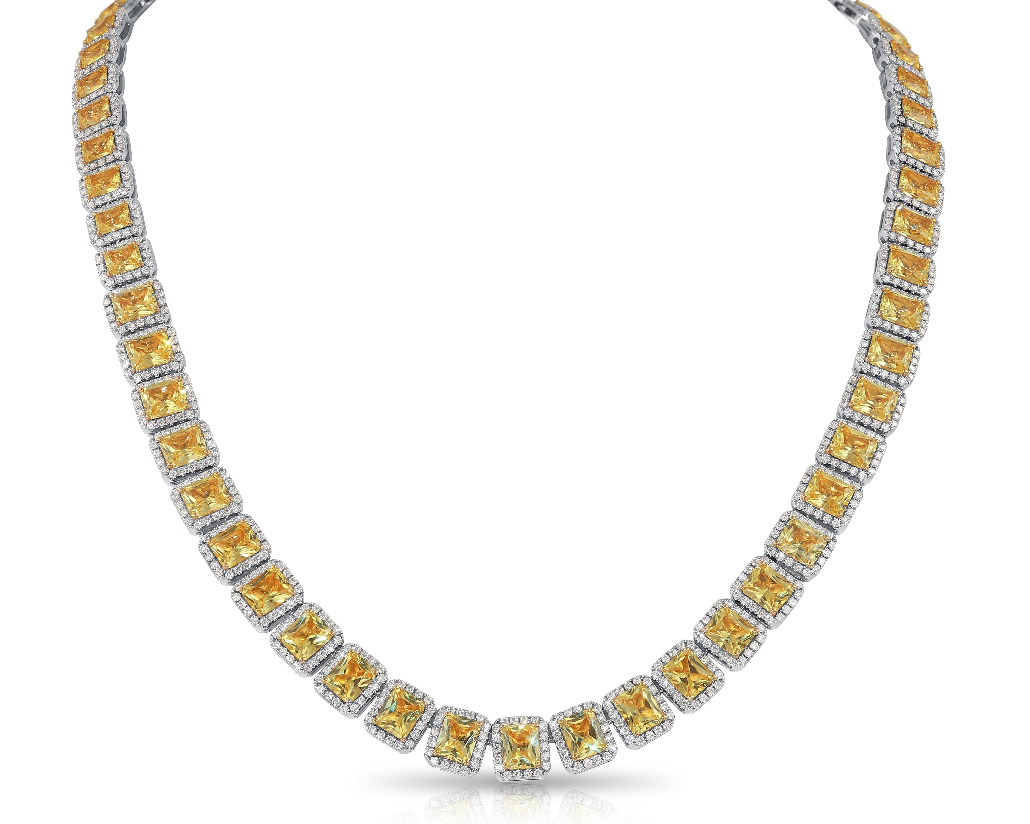 Fancy Yellow Radiant Halo Necklace (50.81 Ct. Tw.) for Sale