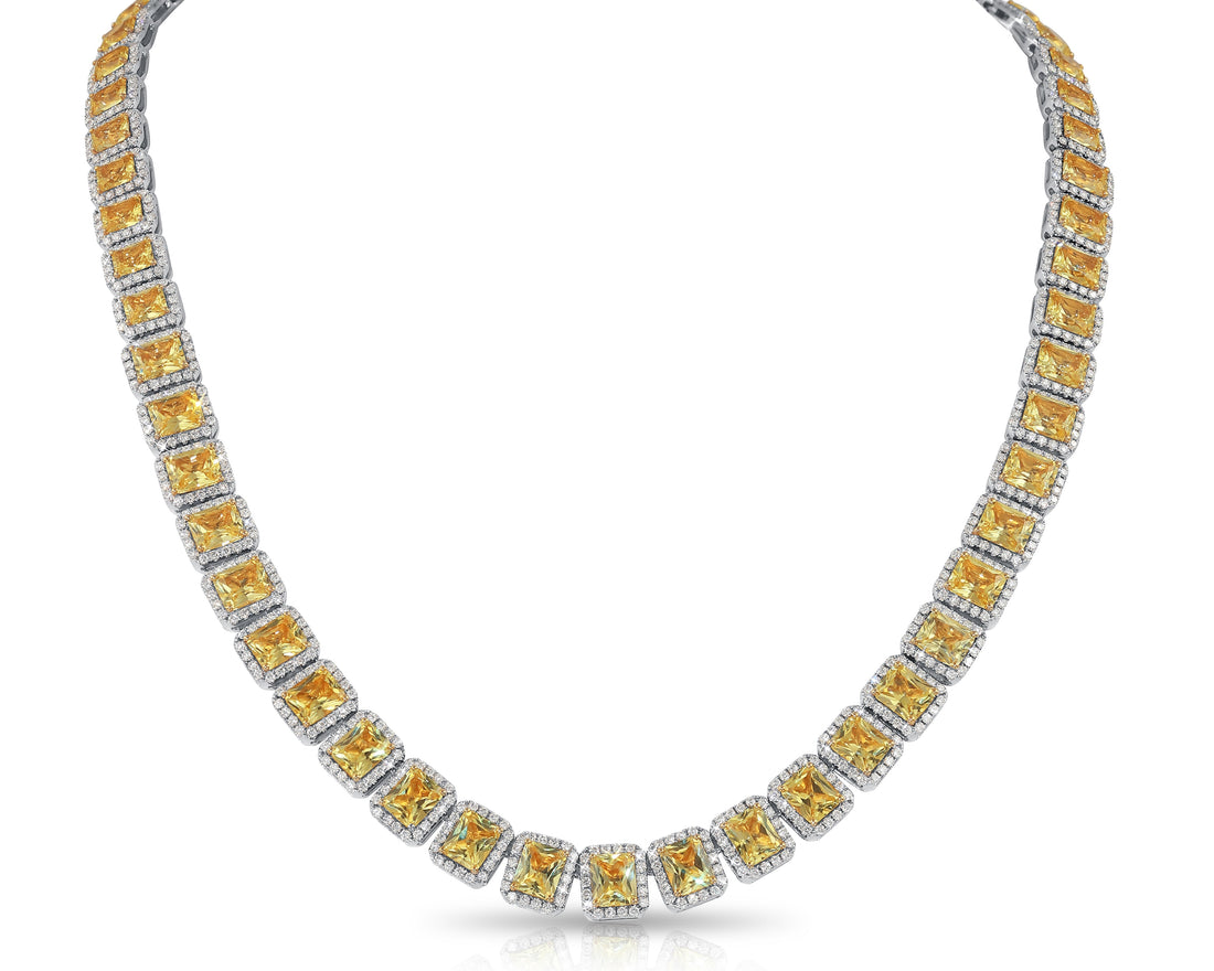 Fancy Yellow Radiant Halo Necklace (50.81 Ct. Tw.) for Sale