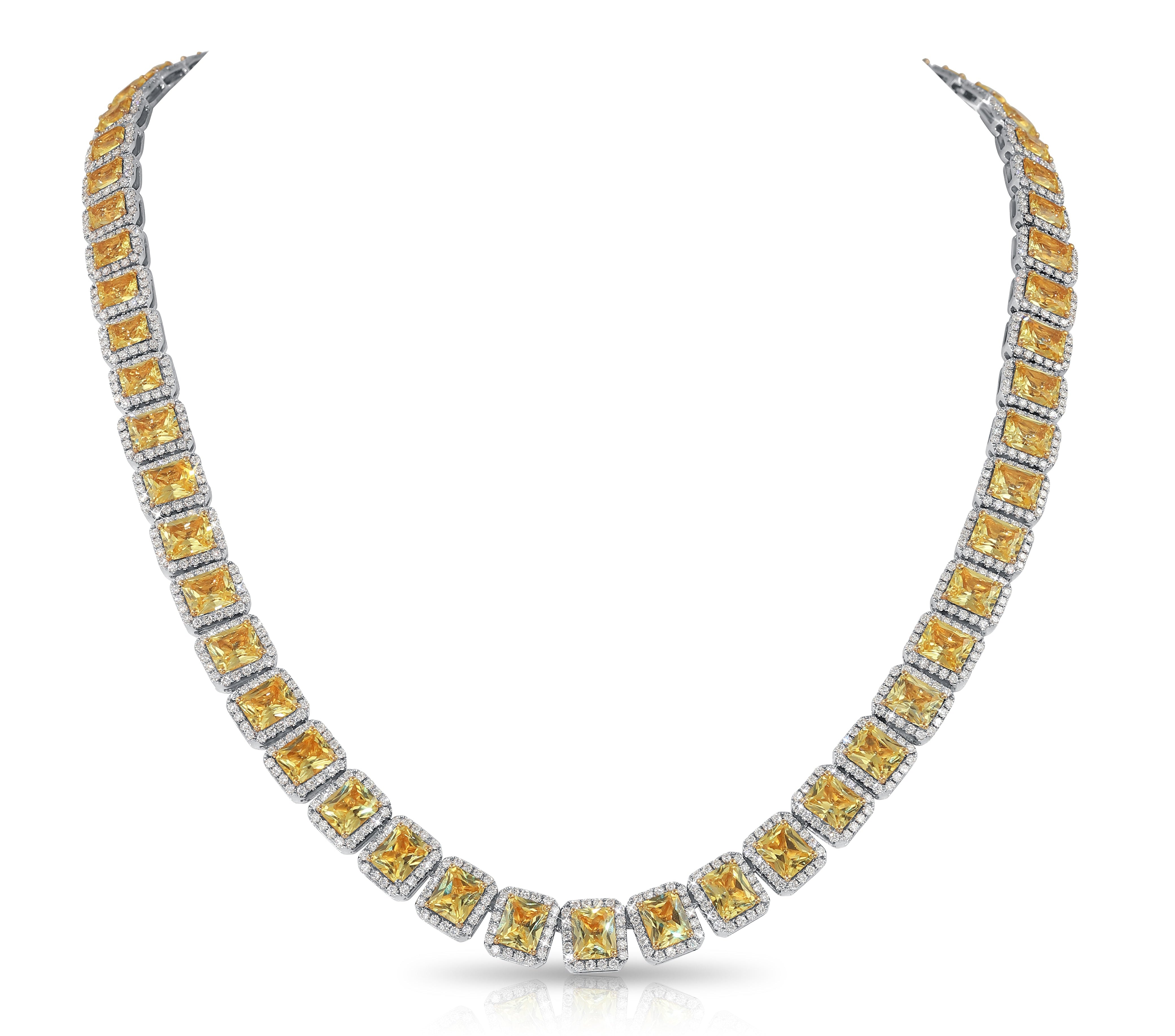Fancy Yellow Radiant Halo Necklace (50.81 Ct. Tw.) for Rent