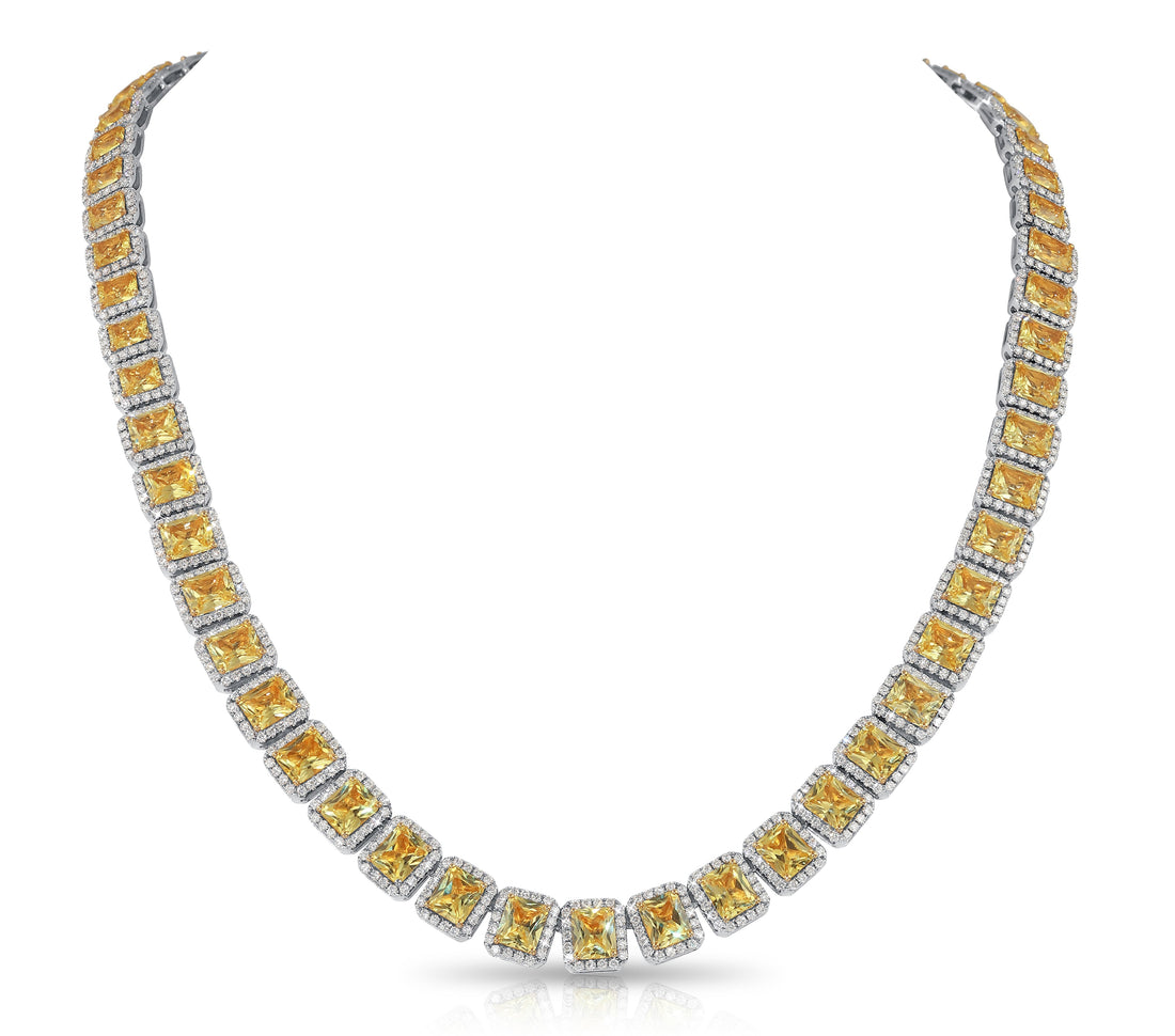 Fancy Yellow Radiant Halo Necklace (50.81 Ct. Tw.) for Rent