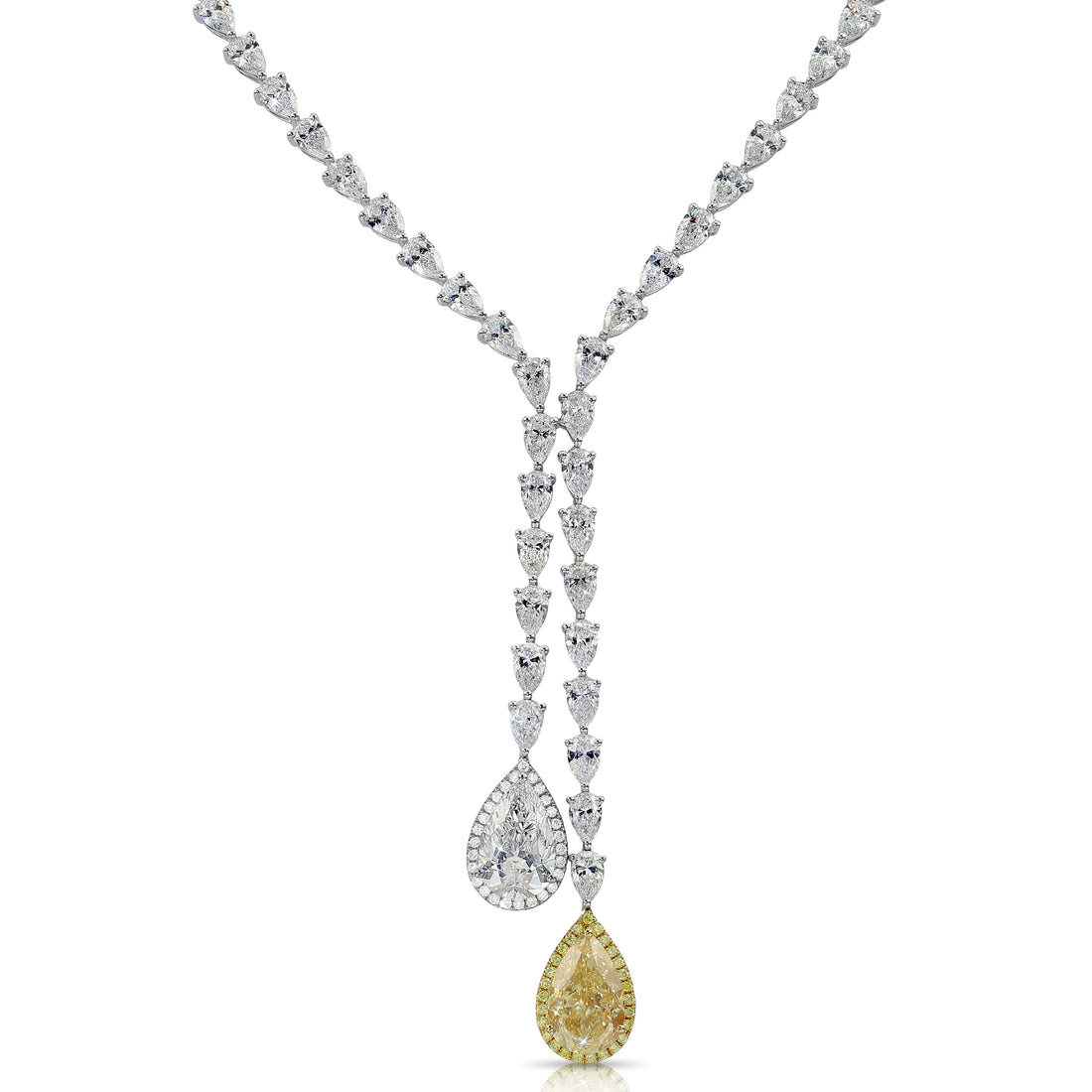 Split Drop Pear Shape Necklace with Fancy Yellow Diamond for Sale