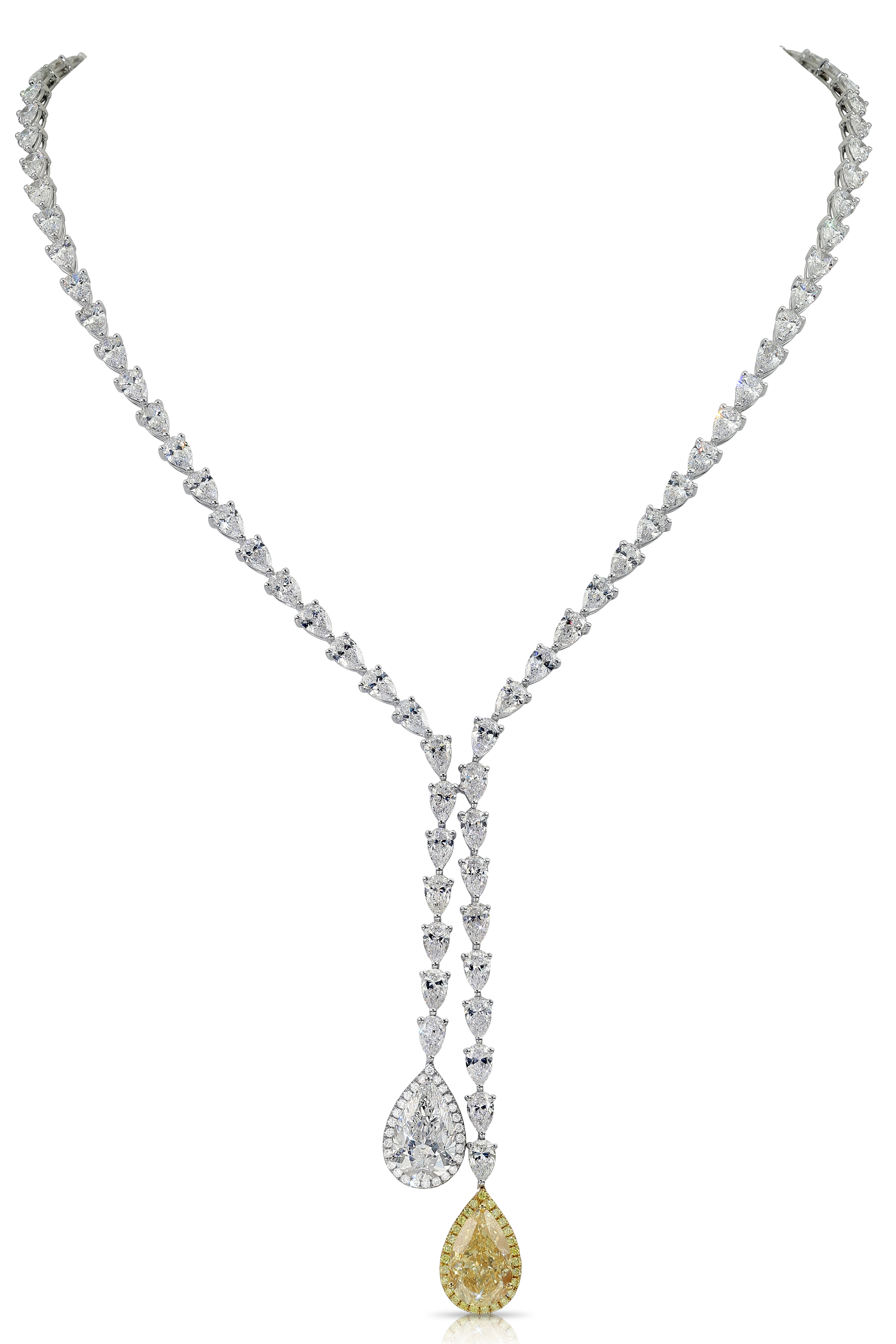 Split Drop Pear Shape Necklace with Fancy Yellow Diamond for Rent