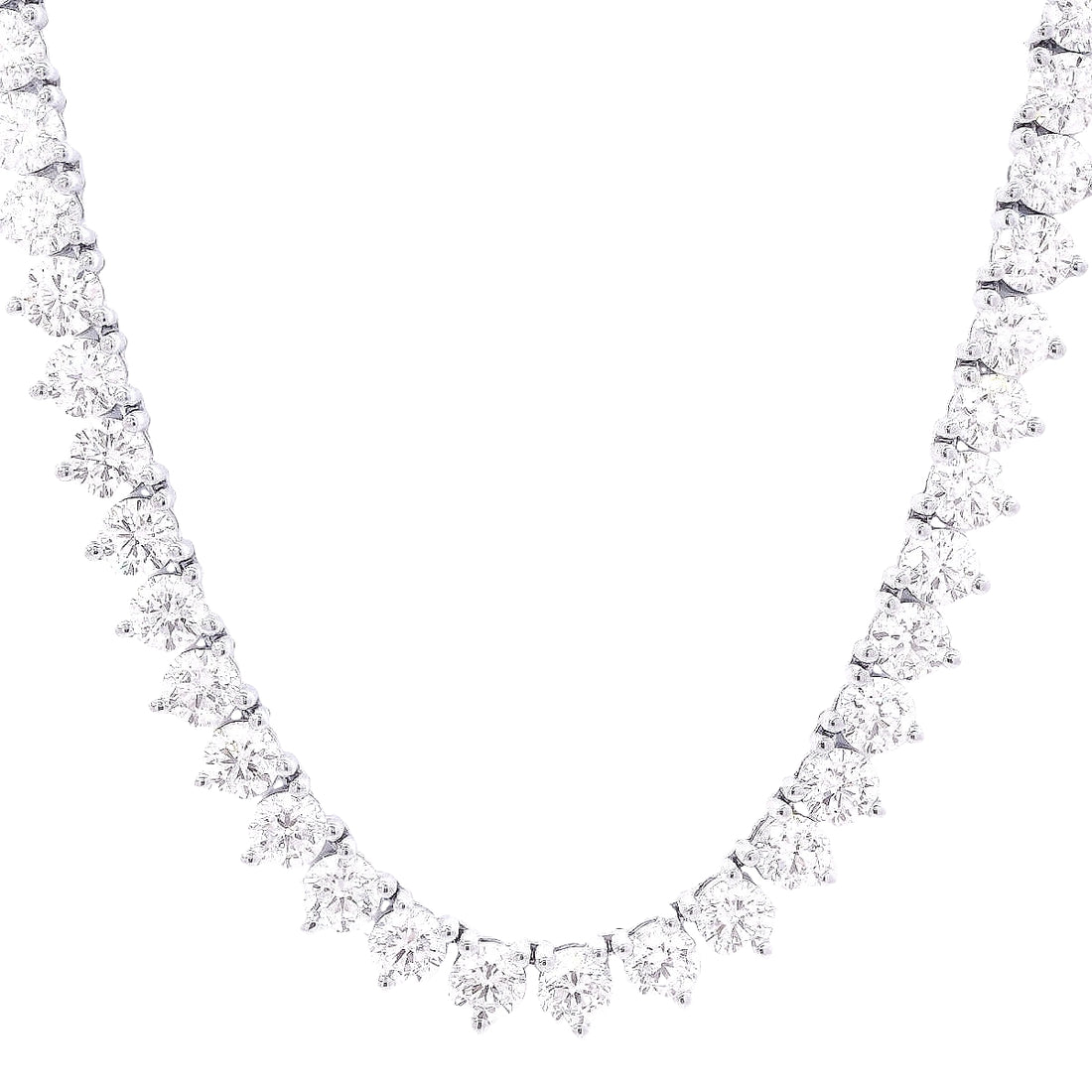 3 Prongs Diamond Tennis Necklace (29.98 Ct. Tw.) For Sale