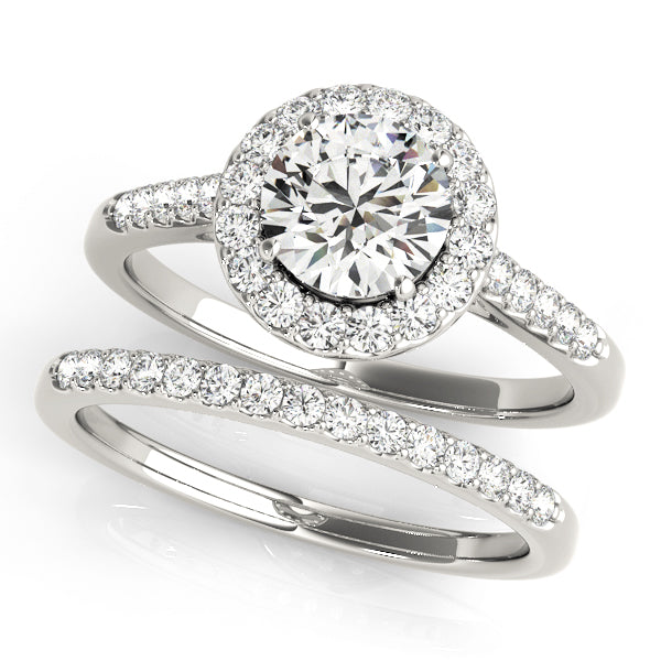 Halo Shared Prongs Pavé Round Engagement Ring - Elgrissy Diamonds