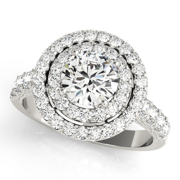 Four Prongs Vintage Double Halo Round Engagement Ring - Elgrissy Diamonds