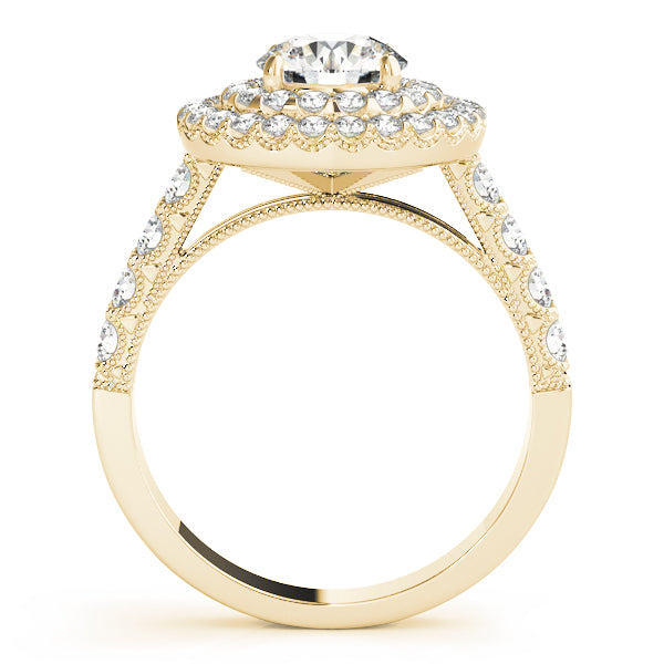 Four Prongs Vintage Double Halo Round Engagement Ring - Elgrissy Diamonds