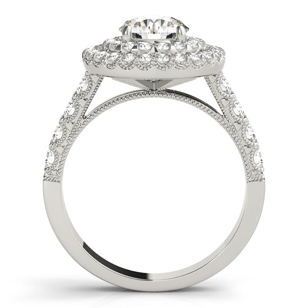Four Prongs Vintage Double Halo Round Engagement Ring - Elgrissy Diamonds