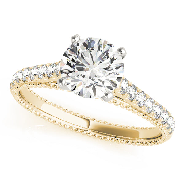 Solitaire Beaded Cathedral Round Engagement Ring - Elgrissy Diamonds
