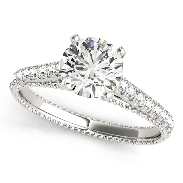Solitaire Beaded Cathedral Round Engagement Ring - Elgrissy Diamonds