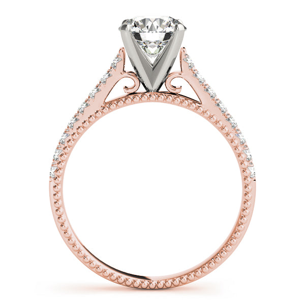 Solitaire Beaded Cathedral Round Engagement Ring - Elgrissy Diamonds