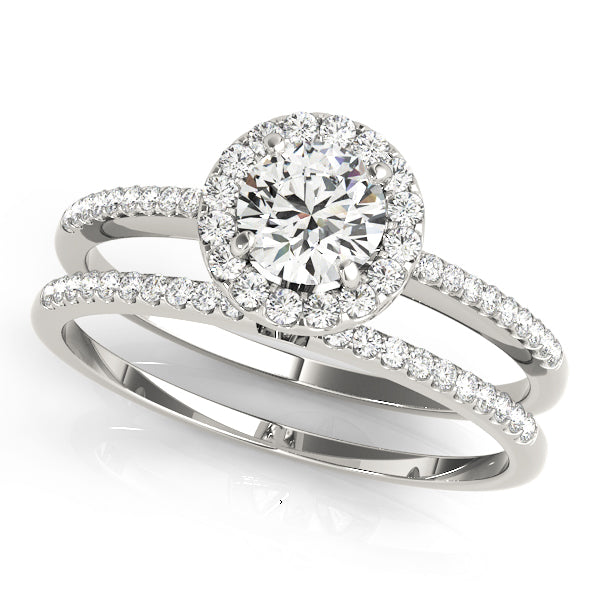 Knife Edge Micro Pavé Halo Round Engagement Ring - Elgrissy Diamonds