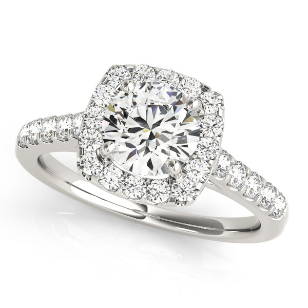 Swan Square Halo Round Engagement Ring - Elgrissy Diamonds
