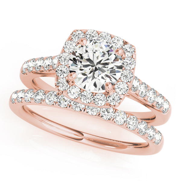 Swan Square Halo Round Engagement Ring - Elgrissy Diamonds