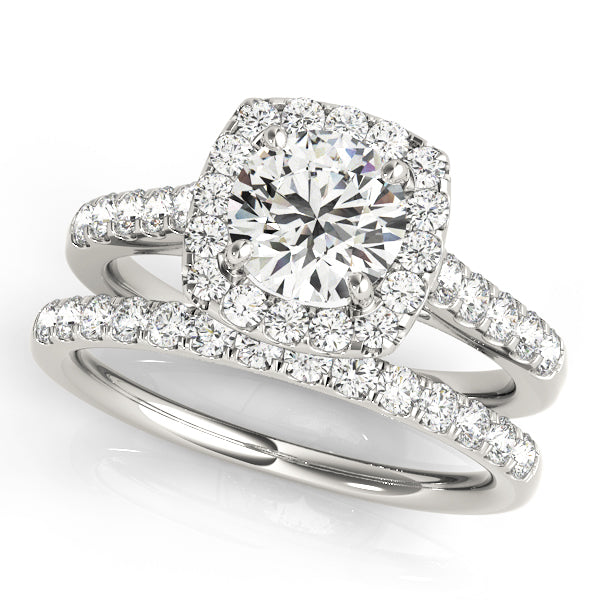 Swan Square Halo Round Engagement Ring - Elgrissy Diamonds