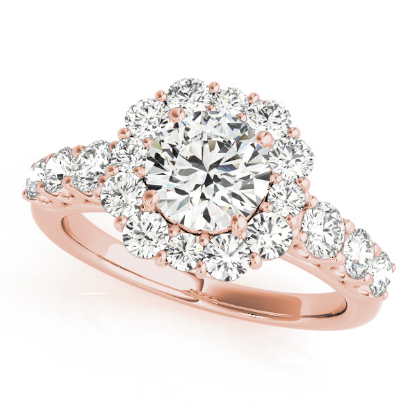 Trellis Float Halo Flower Round Engagement Ring - Elgrissy Diamonds