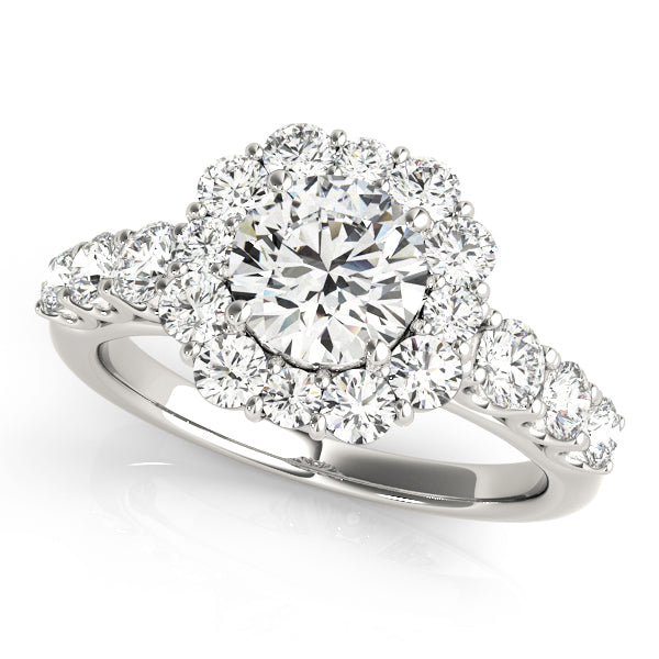 Trellis Float Halo Flower Round Engagement Ring - Elgrissy Diamonds