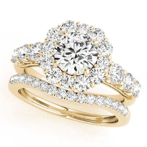 Trellis Float Halo Flower Round Engagement Ring - Elgrissy Diamonds