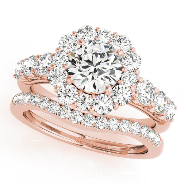 Trellis Float Halo Flower Round Engagement Ring - Elgrissy Diamonds
