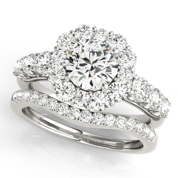 Trellis Float Halo Flower Round Engagement Ring - Elgrissy Diamonds