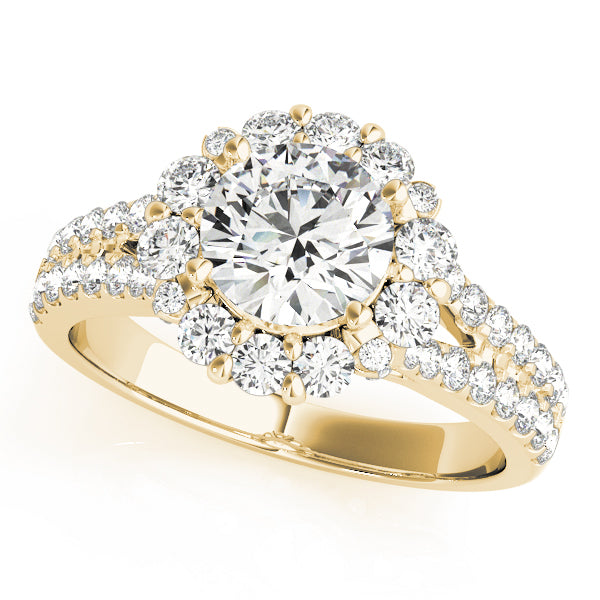 Float Flower Halo with Pavé Split Shank Round Engagement Ring - Elgrissy Diamonds
