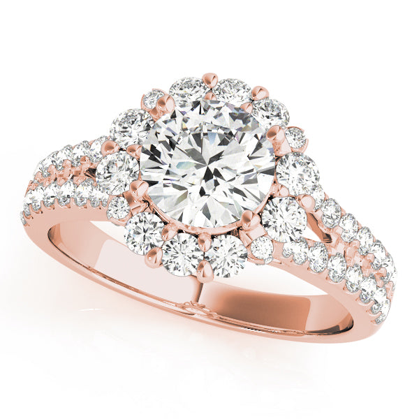Float Flower Halo with Pavé Split Shank Round Engagement Ring - Elgrissy Diamonds