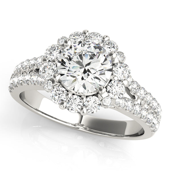 Float Flower Halo with Pavé Split Shank Round Engagement Ring - Elgrissy Diamonds