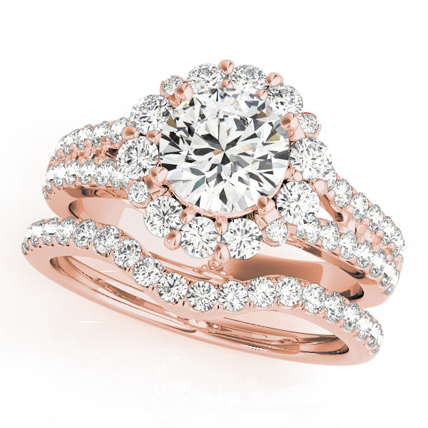 Float Flower Halo with Pavé Split Shank Round Engagement Ring - Elgrissy Diamonds