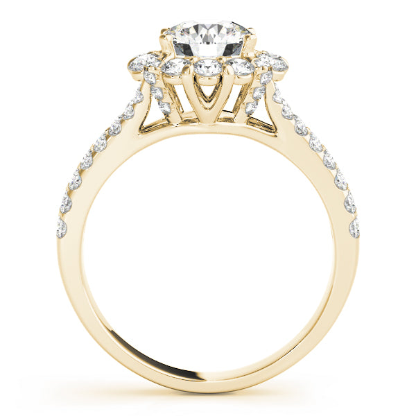 Float Flower Halo with Pavé Split Shank Round Engagement Ring - Elgrissy Diamonds