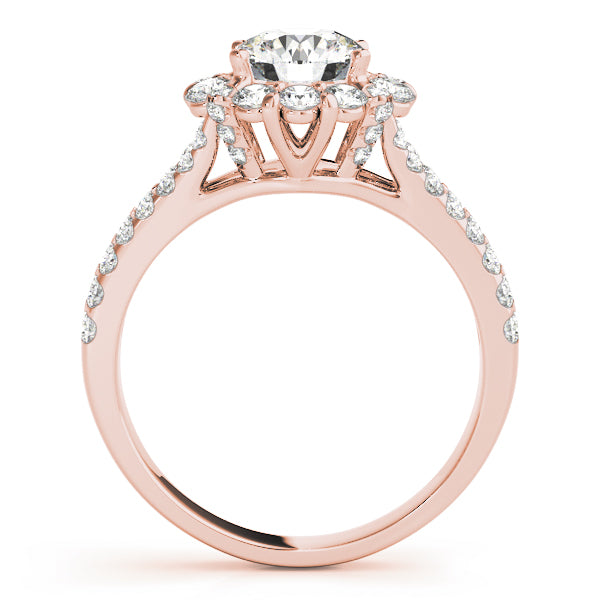 Float Flower Halo with Pavé Split Shank Round Engagement Ring - Elgrissy Diamonds