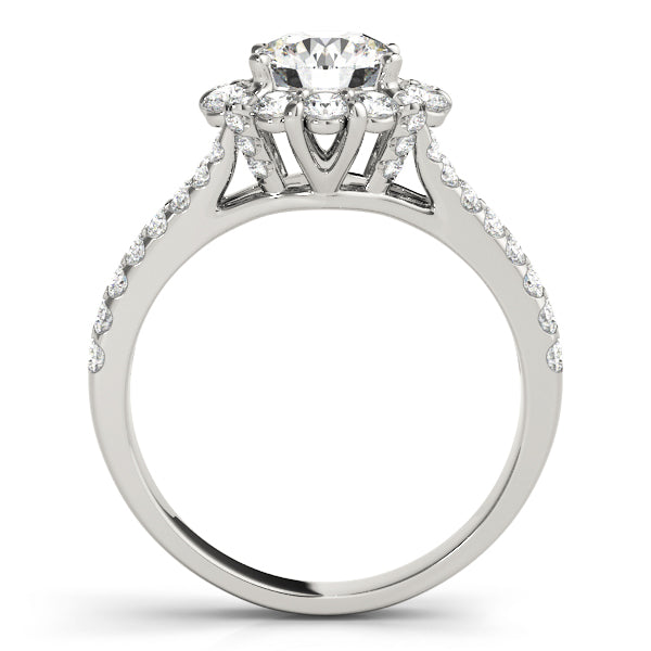 Float Flower Halo with Pavé Split Shank Round Engagement Ring - Elgrissy Diamonds