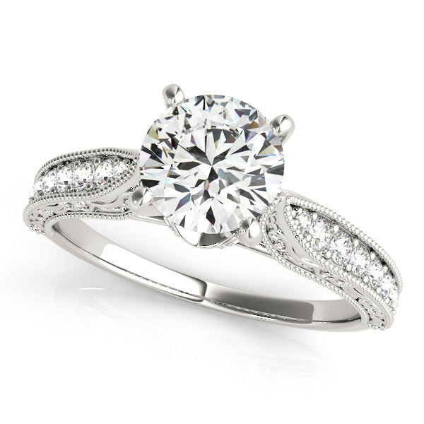 Enchanted Crown Chanel Cathedral Round Engagement Ring - Elgrissy Diamonds