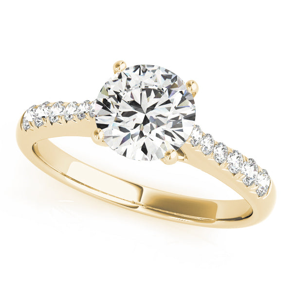 Four Prongs Tapered Pavé Cathedral Round Engagement Ring - Elgrissy Diamonds