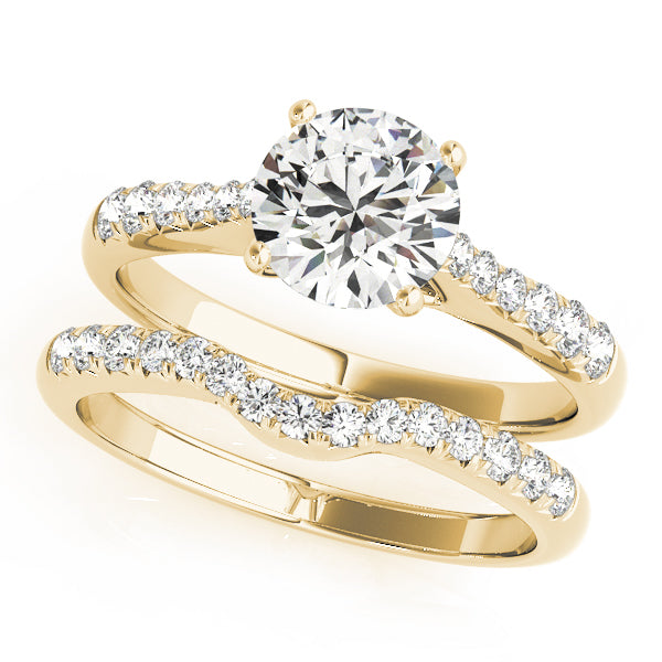 Four Prongs Tapered Pavé Cathedral Round Engagement Ring - Elgrissy Diamonds