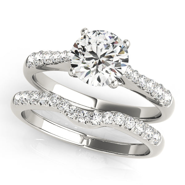 Four Prongs Tapered Pavé Cathedral Round Engagement Ring - Elgrissy Diamonds