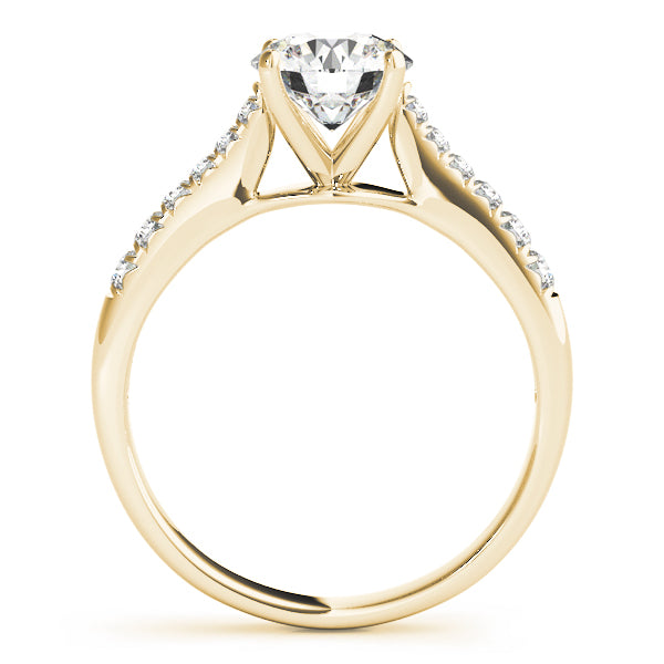 Four Prongs Tapered Pavé Cathedral Round Engagement Ring - Elgrissy Diamonds