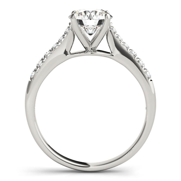 Four Prongs Tapered Pavé Cathedral Round Engagement Ring - Elgrissy Diamonds