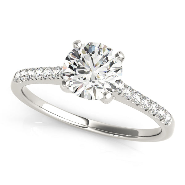 Four Prongs Pavé Cathedral Round Engagement Ring - Elgrissy Diamonds