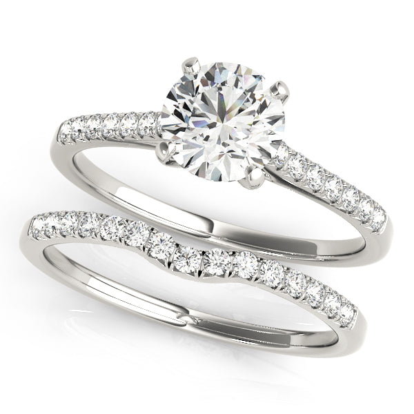 Four Prongs Pavé Cathedral Round Engagement Ring - Elgrissy Diamonds
