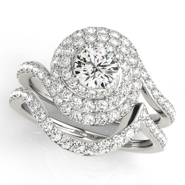 Triple Halo Swirl Round Engagement Ring - Elgrissy Diamonds