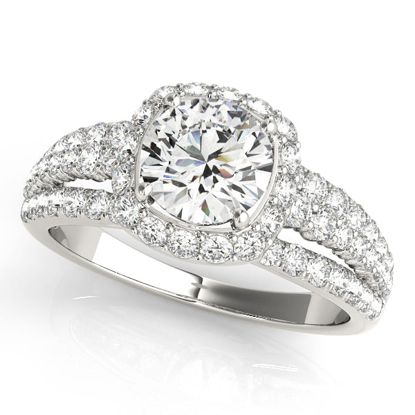 3 Rows Split Shank Butterfly Halo Round Engagement Ring - Elgrissy Diamonds